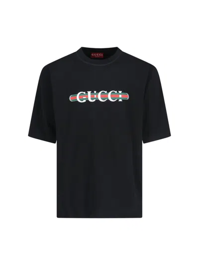 Gucci Printed Cotton T-shirt In Black