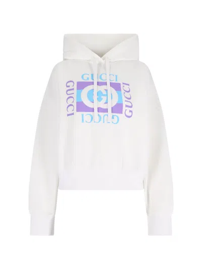 Gucci Women Hooded Cotton Blend Sweatshirt In White