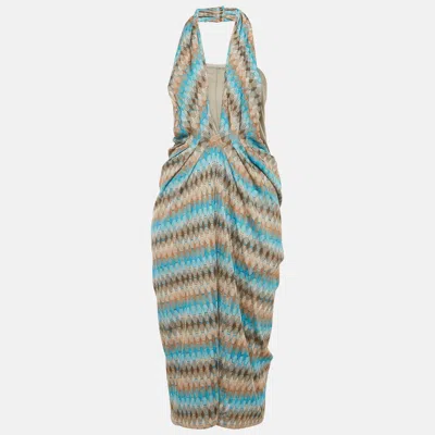 Pre-owned Missoni Blue Patterned Knit Halter Neck Midi Dress M