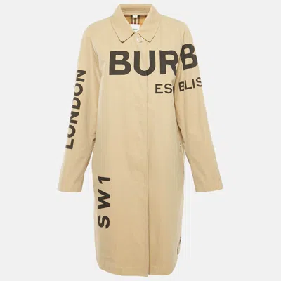 Pre-owned Burberry Beige Gabardine Horseferry Print Coat M