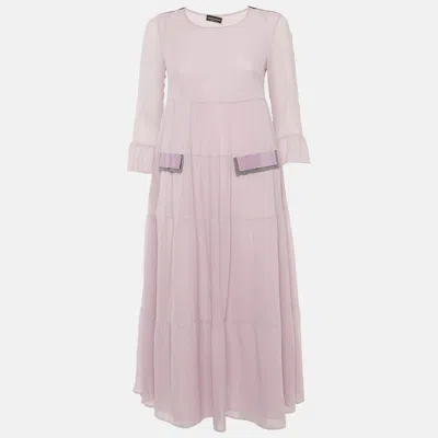 Pre-owned Emporio Armani Lavender Silk Tiered Midi Dress S