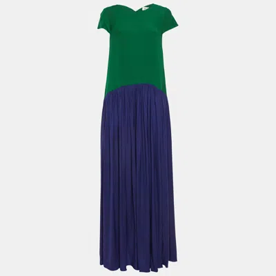 Pre-owned Kenzo Green/blue Colorblock Crepe Maxi Dress S