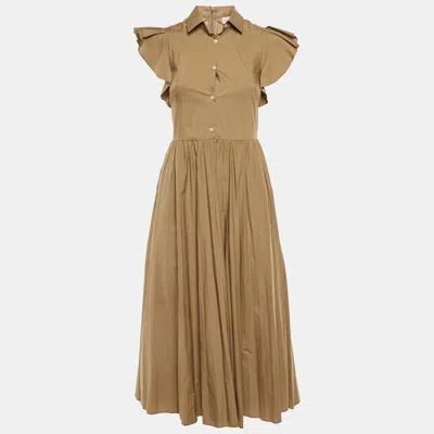 Pre-owned Red Valentino Khaki Brown Cotton Flared Midi Dress S