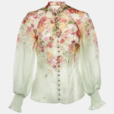 Pre-owned Zimmermann Green Floral Linen & Silk Wonderland Blouse S