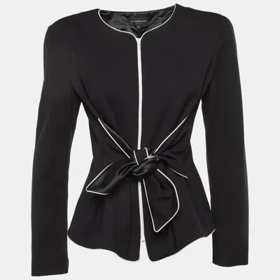 Pre-owned Emporio Armani Black Knit Tie Front Zip Up Jacket Xl