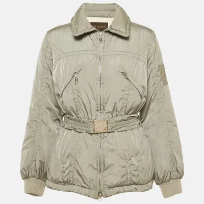 Pre-owned Louis Vuitton Grey Nylon Zip-up Belted Down Jacket M