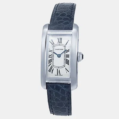 Pre-owned Cartier Tank Americaine W2601956 Quartz Silver 18k White Gold Women's Wristwatch 19 Mm