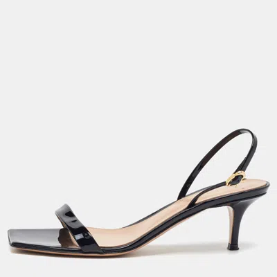 Pre-owned Gianvito Rossi Black Patent Leather Ribbon Slingback Sandals Size 40