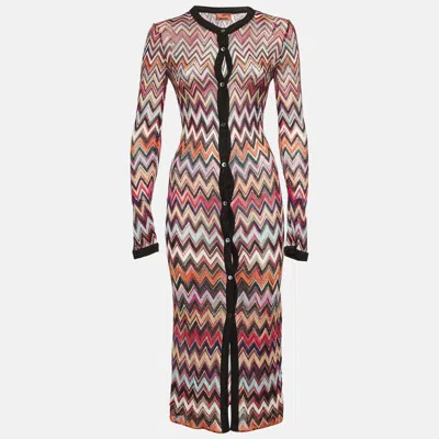 Pre-owned Missoni Multicolor Chevron Lurex Knit Long Cardigan S