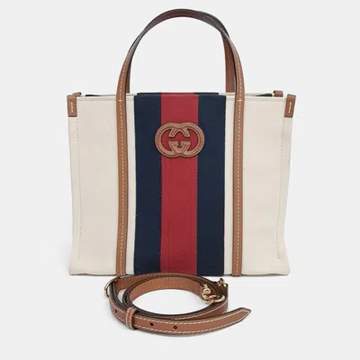 Pre-owned Gucci Beige/multicolor Canvas Small Interlocking G Tote And Shoulder Bag