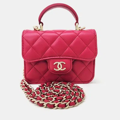Pre-owned Chanel Pink Leather Top Handle Mini Chain Tote And Crossbody Bag
