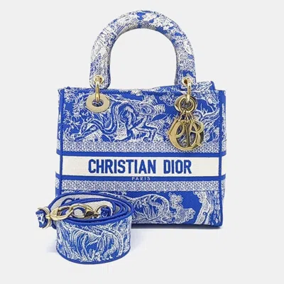 Pre-owned Dior Blue White Fabric D-lite Lady Bag Medium