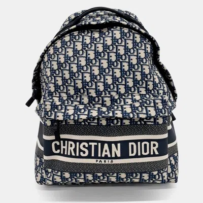 Pre-owned Dior Navy Blue Fabric Oblique Backpack