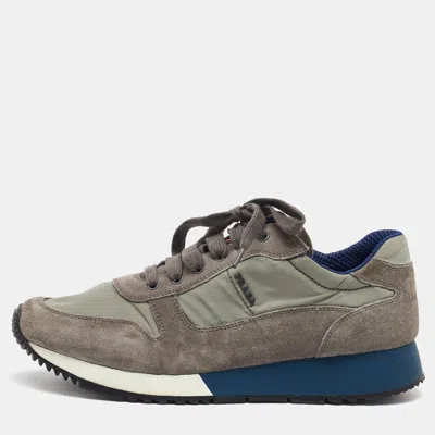 Pre-owned Prada Grey/light Green Suede And Nylon Low Top Sneakers Size 40 In Gray