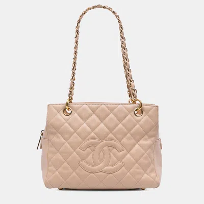 Pre-owned Chanel Beige Caviar Leather Petite Timeless Tote In Sand