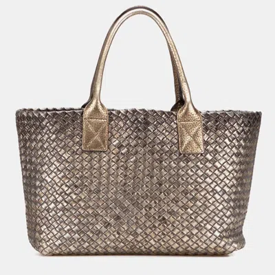 Pre-owned Bottega Veneta Gold Medium Lambskin Intreccio Cabat Tote