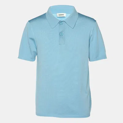 Pre-owned Sandro Blue Stretch Knit Polo T-shirt M