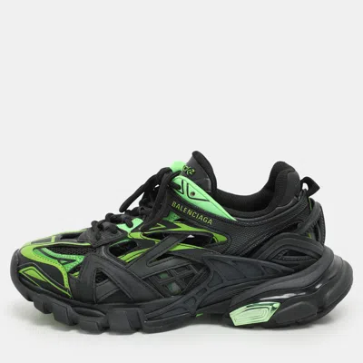 Pre-owned Balenciaga Black/green Leather And Mesh Track 2 Sneakers Size 37