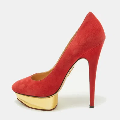 Pre-owned Charlotte Olympia Red Suede Dolly Platform Pumps Size 39