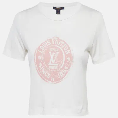Pre-owned Louis Vuitton White Lv Stamp Crop T-shirt Xs