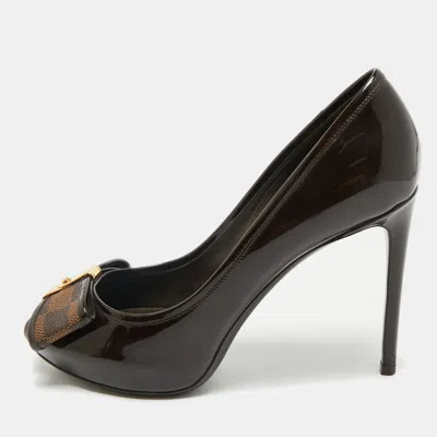 Pre-owned Louis Vuitton Brown Patent Leather Valentine Peep Toe Pumps Size 37.5