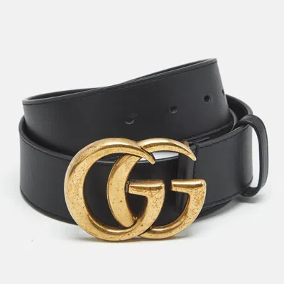 Pre-owned Gucci Black Leather Gg Marmont Belt 85cm