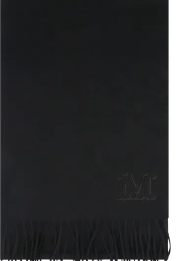 Max Mara Embroidered-logo Fringe Scarf In Black