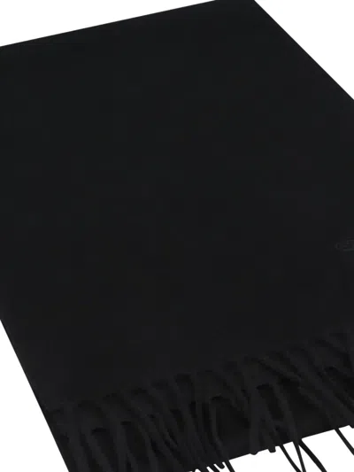 Max Mara Embroidered-logo Fringe Scarf In Black