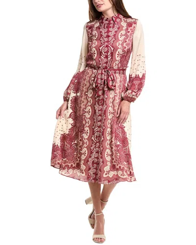 Julia Jordan Placed Print Long Sleeve Shirtdress In Burgundy