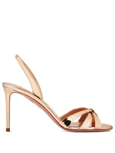Aquazzura Heeled Metallic Strappy Sandals In Pink