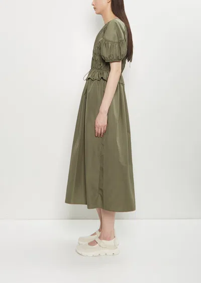 Cecilie Bahnsen Betsy Shirred Recycled-shell Midi Dress In Green