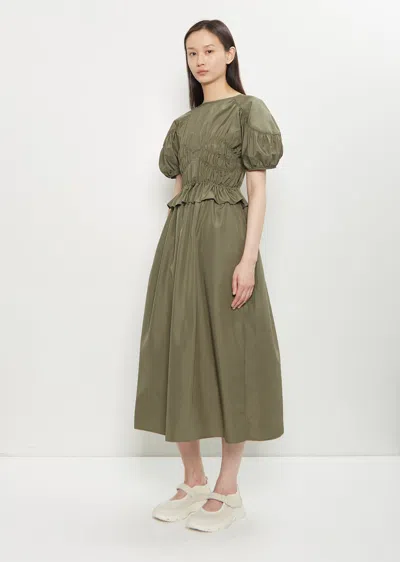 Cecilie Bahnsen Betsy Shirred Recycled-shell Midi Dress In Green