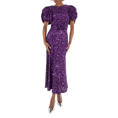 Rotate Birger Christensen Puff-sleeve Sequinned Maxi Dress In Purple