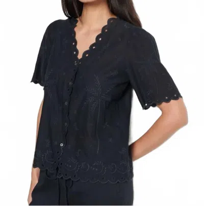 Hartford Costa Woven Eyelet Top In Black In Black
