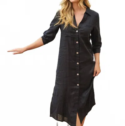 Esqualo Linen Maxi Dress In Black In Black