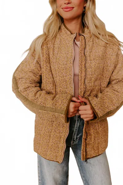 Babe Casey Quilted Corduroy Jacket In Floral Print In Brown