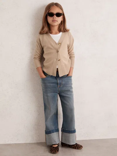 Reiss Neutral 9-13 Yrs Wool-blend Fitted Cardigan With Cashmere In Nude