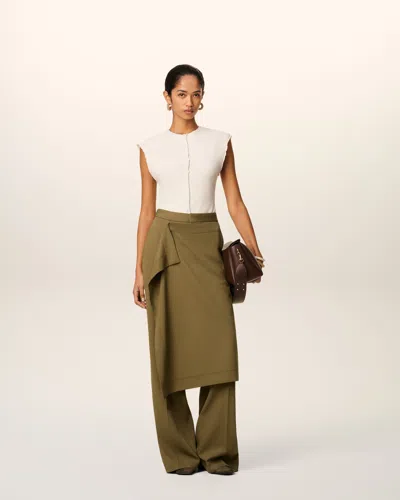Ami Alexandre Mattiussi Green Wool Front Panel Large Trousers Green In Green
