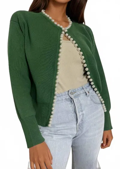 Self-same Charlotte Pearl Trim Cardigan In Hunter Green
