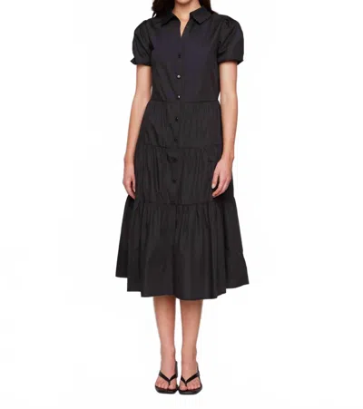Charlie B Poplin Puff Sleeve Midi Dress In Black In Black