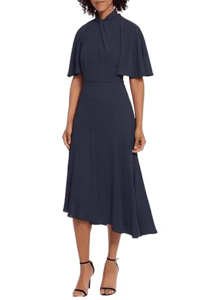 Maggy London Twisted Mock Neck Asymmetrical Dress In Navy Blue In Blue
