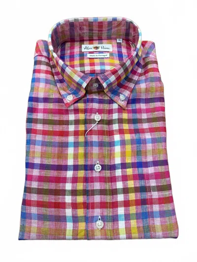 Alan Paine Men's Madras Linen Shirt In White/pink In Pink