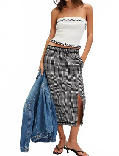 Free People Penelope Gingham Midi Skirt In Black Combo In Gray