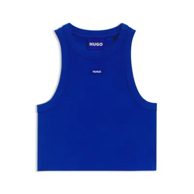 Hugo Boss Tank Top In Ribbed Stretch Cotton With Logo Badge In Blue