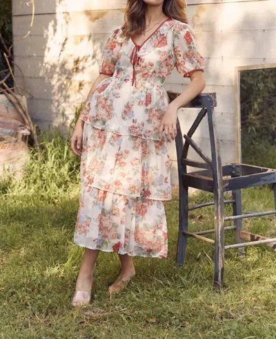 In February Victorian Floral Midi Dress In Multi