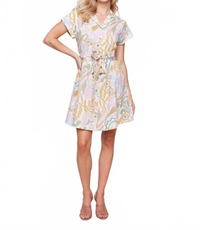 Charlie B Linen Blend Short Sleeve Button-front Dress In Pastel