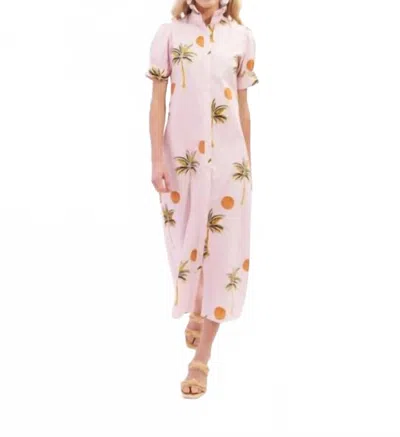 Kathleen Maeve Women's Midi Dress In Pink With Palm Tree Pattern In Pink