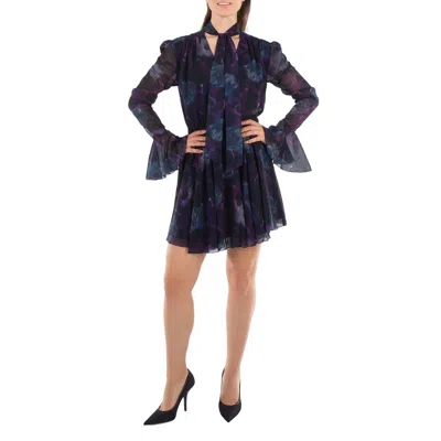 Rotate Birger Christensen Rotate Ladies Parachute Purple Chiffon Flowy Mini Dress In Blue