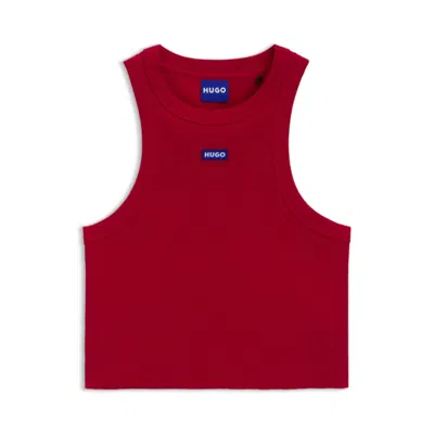 Hugo Boss Tank Top In Ribbed Stretch Cotton With Logo Badge In Red