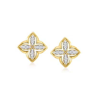 Ross-simons Diamond Flower Earrings In 14kt Yellow Gold